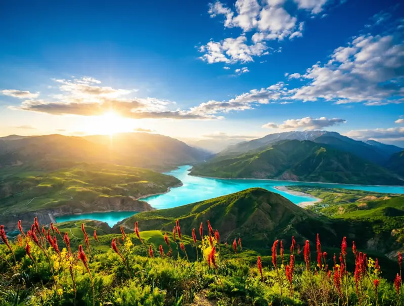 Узбекистан: горы Чимган с видом на Чарвак